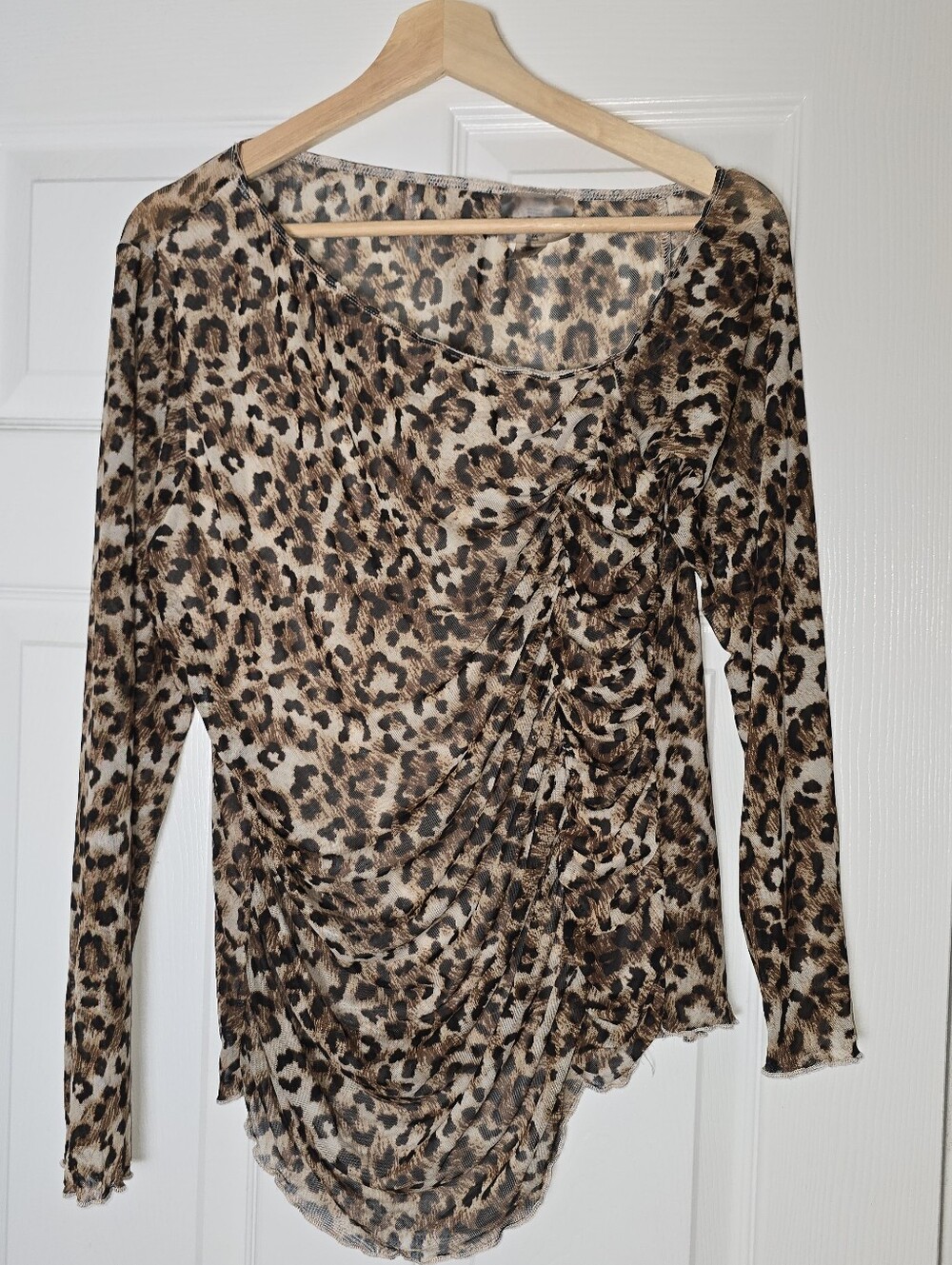 eye candy Y2K 90's Style Leopard Print Ruched Long Sleeve Top - Brown/Tan 2x